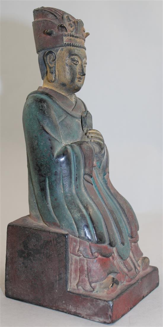 A Chinese polychrome bronze seated figure of the Jade Emperor, 25cm